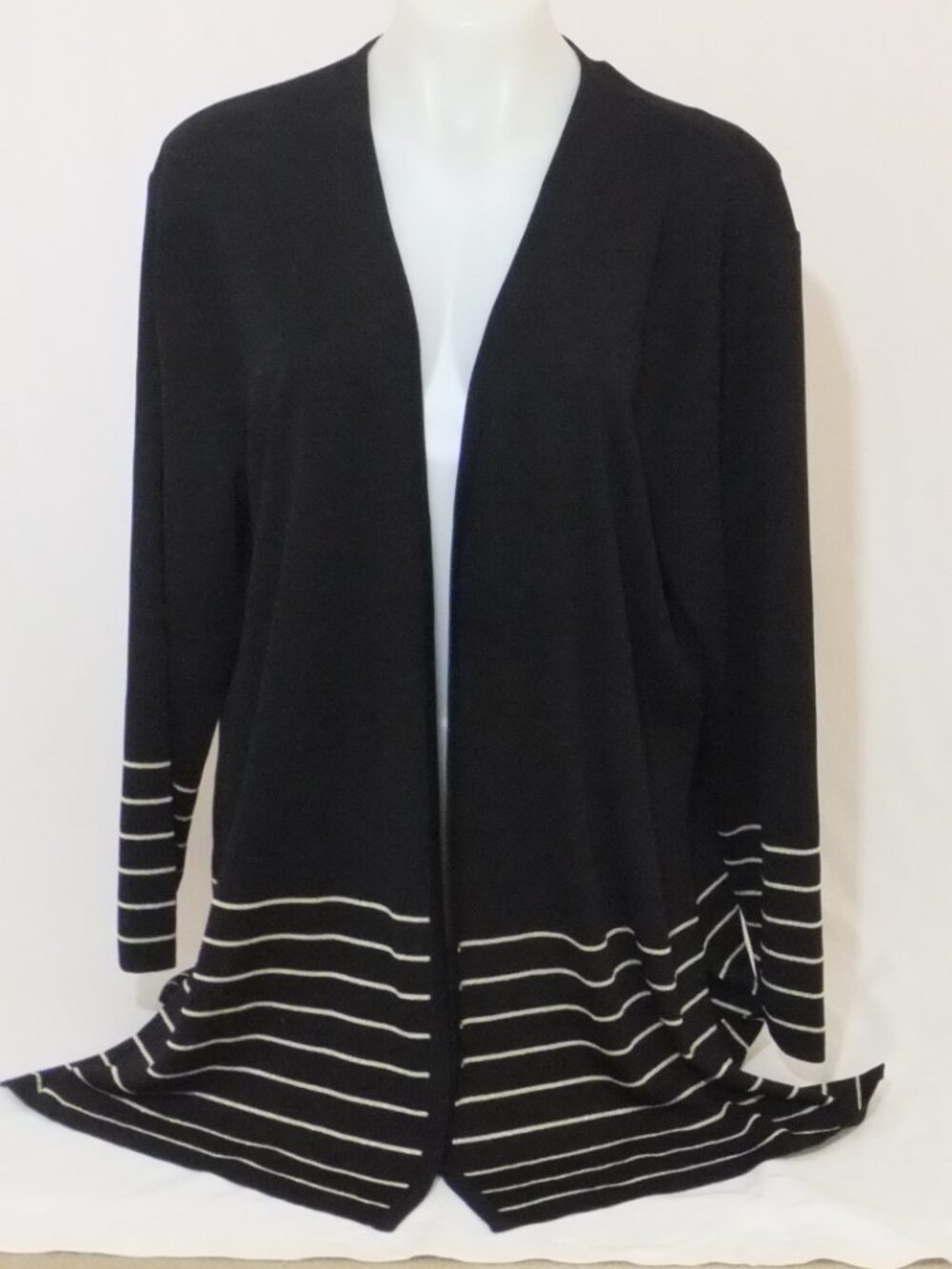 Exclusively Misook Woman Open Cardigan 2X Black Gold Acrylic 3/4 Sleeve V-neck